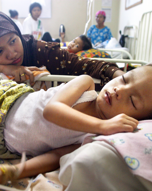 niño hospitalizado con fiebre amarilla, Indonesia